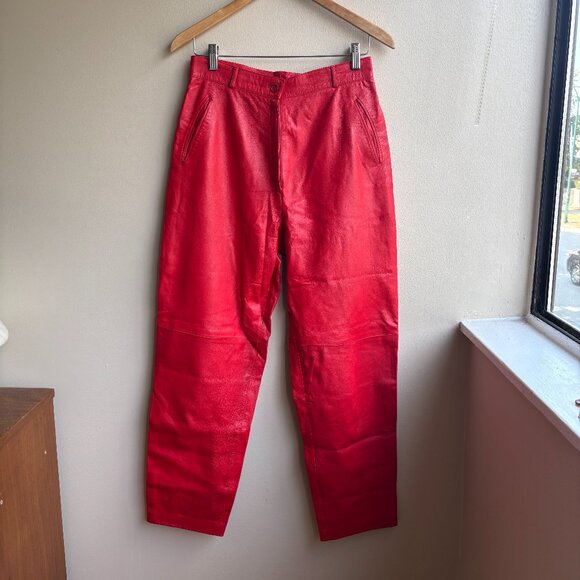 VINTAGE RED LEATHER PANTS SIZE 4/6 - Picture 1 of 2